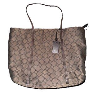 Tumi Q tote Voyageur Logo Print Brown Capuccino Leather Shoulder Bag
